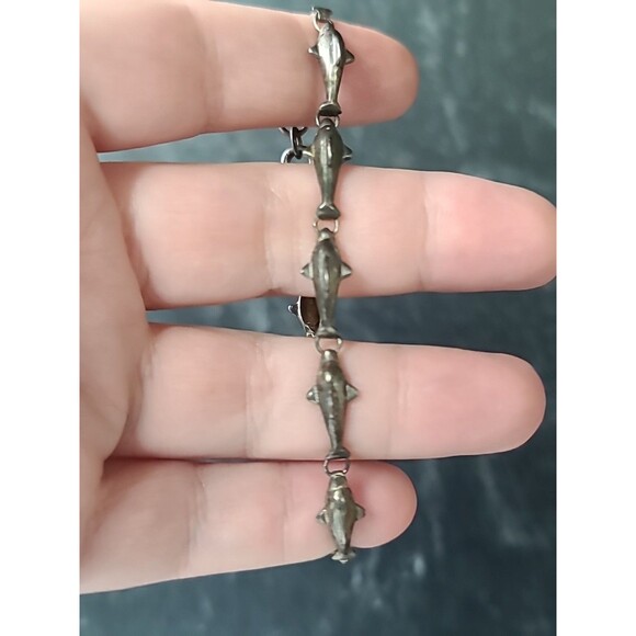 925 Sterling Silver Dolphin Link Bracelet Vintage - Picture 3 of 10